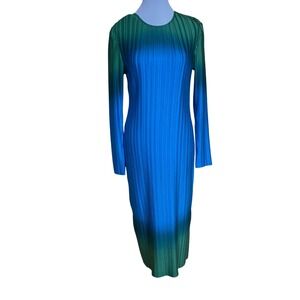 Arthur x Free People Box Pleat Ombe Midi Dress Green Blue Stretchy Designer